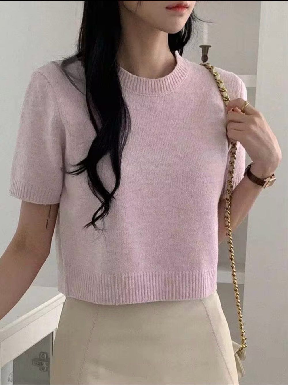 Pink Fairy Cottage Core Wool Blend Short Sleeve Sweater Top Crop Sz M Feminine
